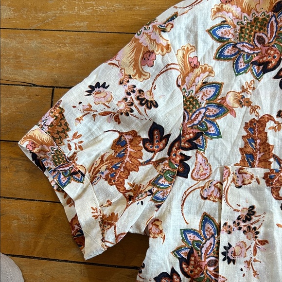 EUC RACHEL Rachel Roy Cream and rust Brown Floral cropped Top - Picture 5 of 11